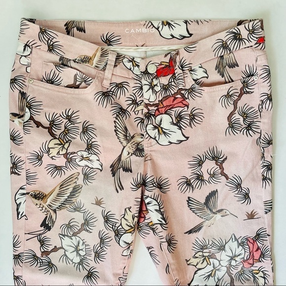 CAMBIO Lillian Cropped Blush Pink Floral Fauna Print Jeans 12 - Picture 2 of 11